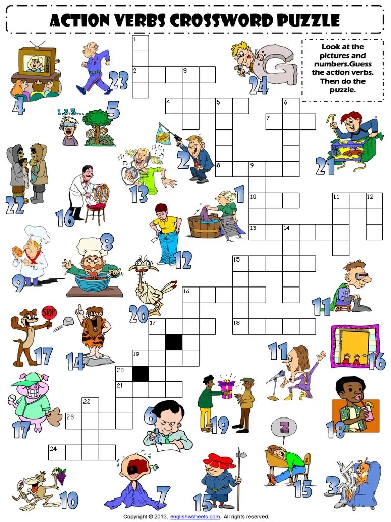 action verbs esl vocabulary crossword puzzle worksheet for kidspdf