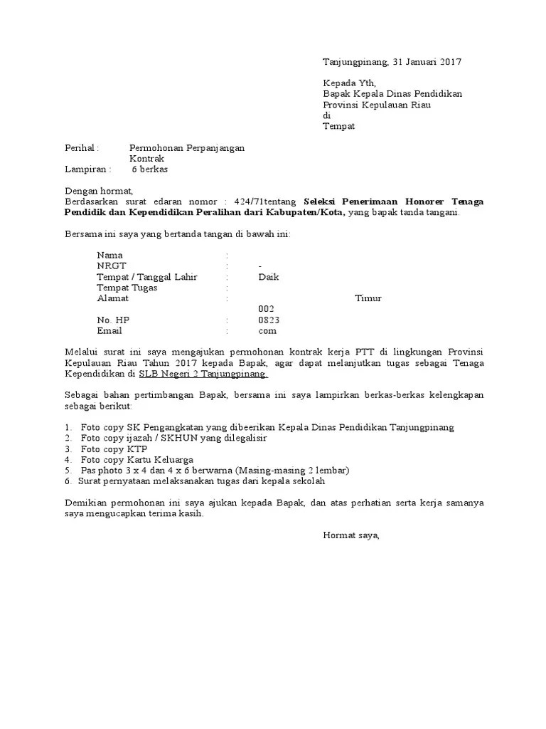 Contoh Surat Lamaran Kerja Untuk Perpanjangan Kontrak Bagi Contoh Surat 
