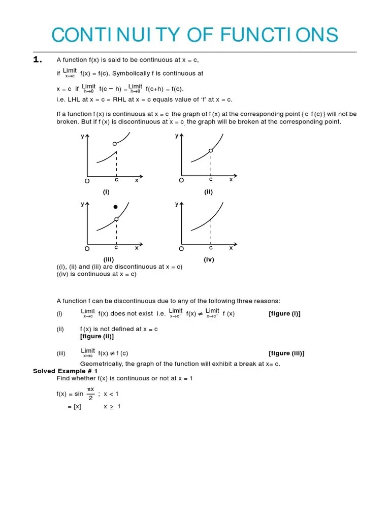 Maths Chap 4 Continuity Of Functions Notes | Continuous Function ...