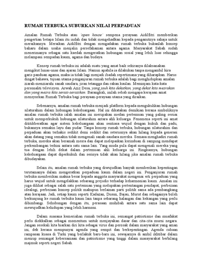 Oct 18, 2017 · peranan setiap rakyat malaysia dalam menjamin kesejahteraan negara negara malaysia telah menyalakan baraan tekad di pulau cita untuk menjadi sebuah negara yang maju dan gah di persada dunia dalam aspek politik, ekonomi dan sosial. Artikel Rumah Terbuka Pdf