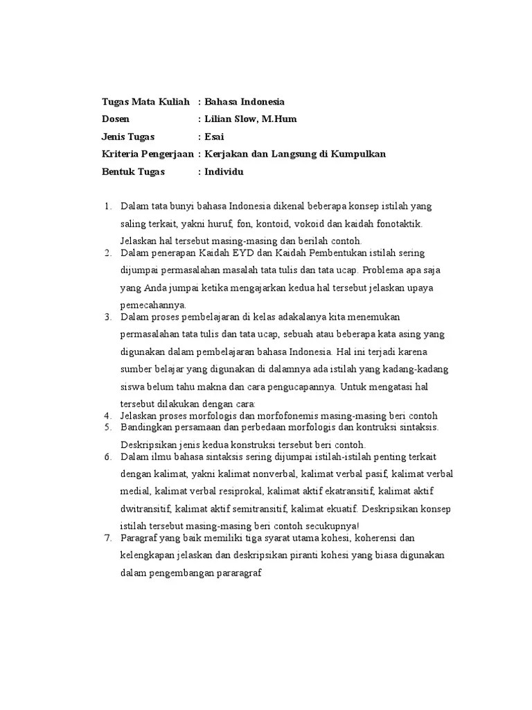 Tugas Mata Kuliah Bahasa Indonesia | PDF