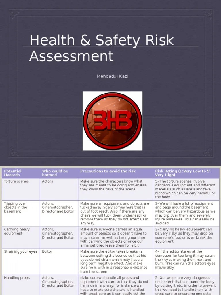 Health & Safety Risk Assessment | PDF | Risk | Occupational Safety And Health