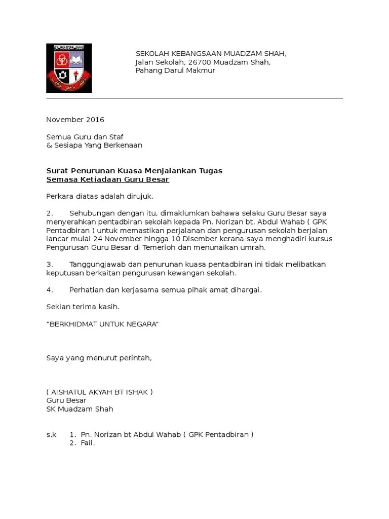 Rasmi Contoh Surat Penurunan Kuasa / Contoh Surat Penurunan Kuasa Kepada Jawatankuasa Persatuan Pdf