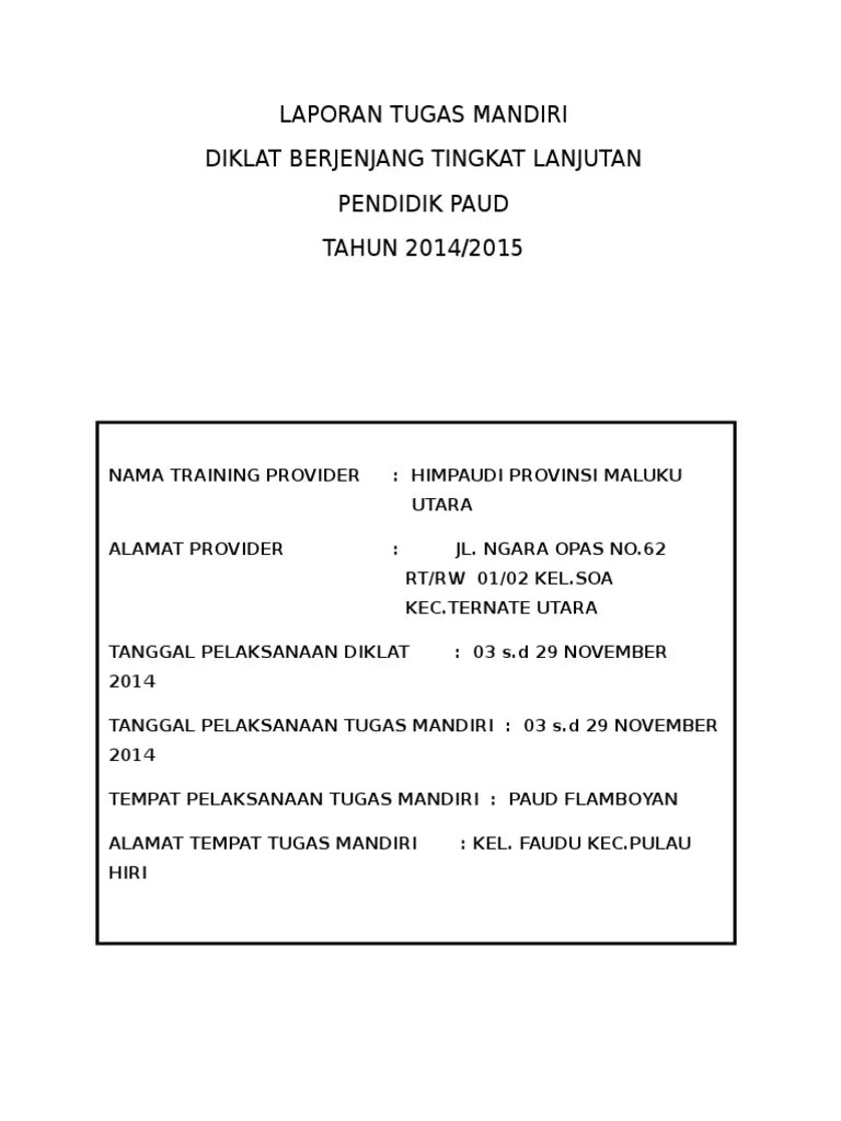 Dana bantuan alat permainan edukatif (ape) paud. Cover Laporan Tugas Mandiri