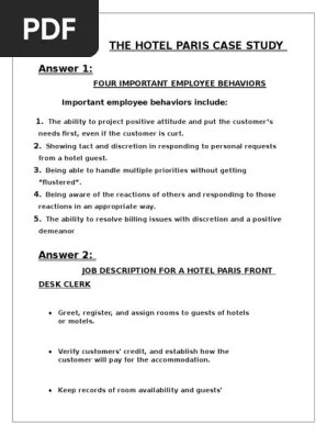 Boeing Case Study Answers The Hotel Paris s competitive strategy is To use superior guest service to differentiate the Hotel Paris properties and to thereby increase the length of stay and return rate of guests and thus boost revenues and profitability.