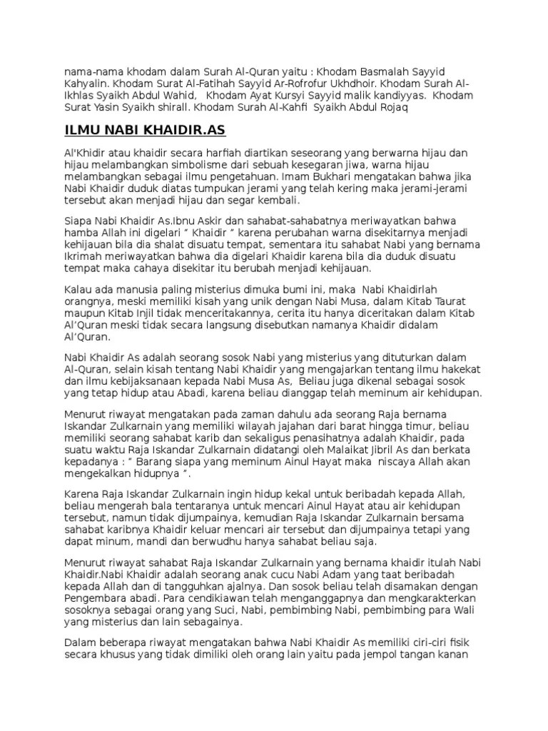 Ilmu Nabi Khaidir - As | PDF