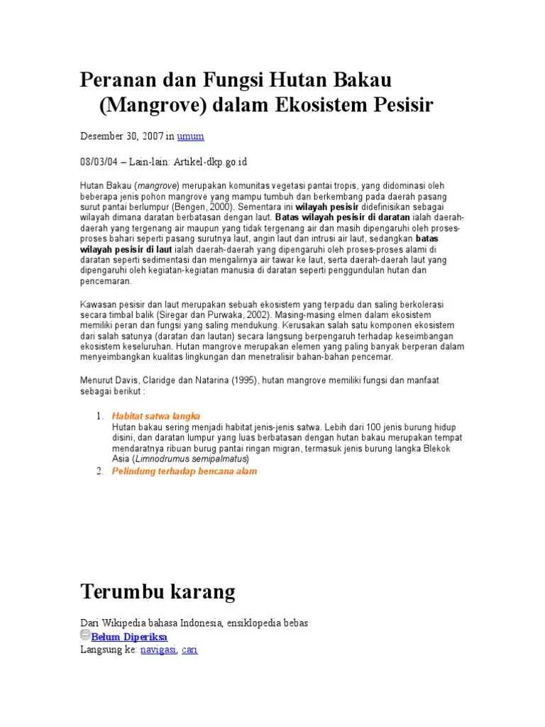 Hutan bakau memiliki beberapa fungsi dan manfaat. Contoh Teks Laporan Hasil Observasi Hutan Bakau - Kumpulan