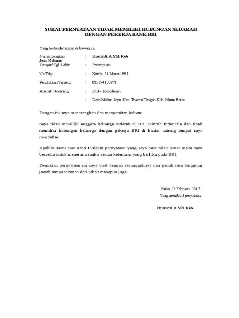Contoh Surat Pernyataan Tidak Sedang Bekerja Pada Instansi Lain Contoh Surat 