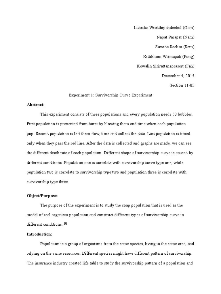 Survivorship Curve Lab Report | PDF | Economic Bubble | Life Expectancy