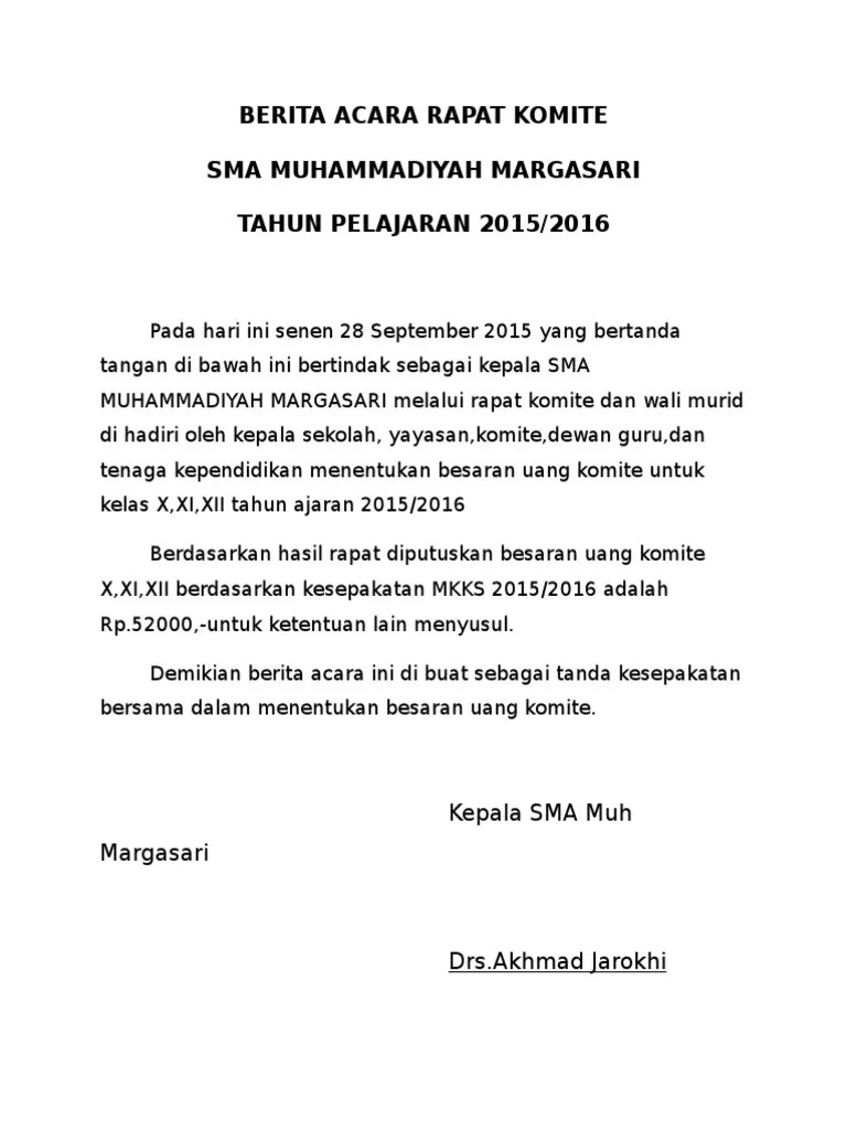 Contoh Berita Acara Rapat Sekolah Aneka Macam Contoh 