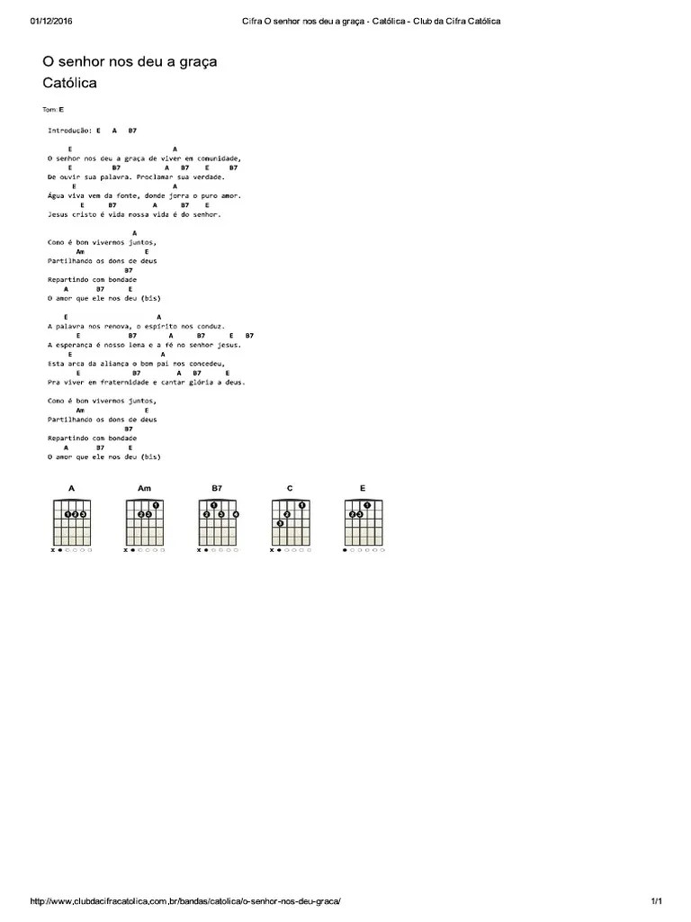 Cifra O Senhor Nos Deu A Graça - Católica - Club Da Cifra Católica.pdf ...