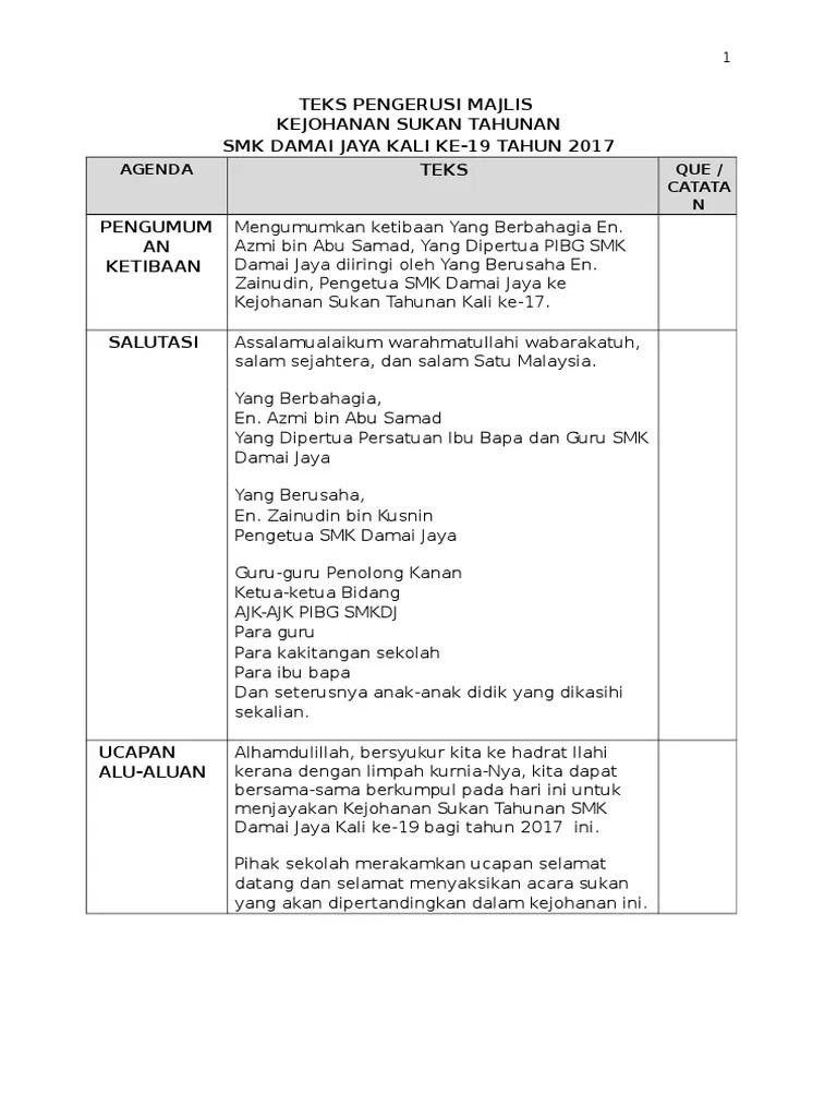 Teks pengacara majlis mesy agung pkj 2011. Teks Pengacara Majlis Sempena Kejohanan Sukan Tahunan 2017