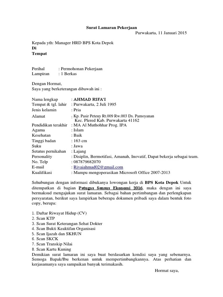 Telah terjual lebih dari 693. Surat Lamaran Pekerjaan Bpjs Pdf