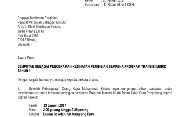 Surat Jemputan Penceramah Kesihatan : Jemputan Ke Majlis Kesyukuran Dan Ceramah Sempena Sambutan Maulidur Rasul Peringkat Universiti Malaysia Sabah Ums Tahun 2016m 1438h