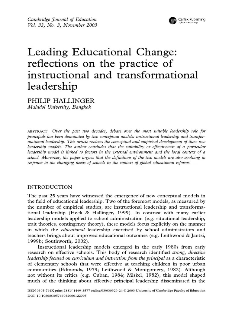 Instructional Vs Transformational | PDF | Transformational Leadership | Leadership