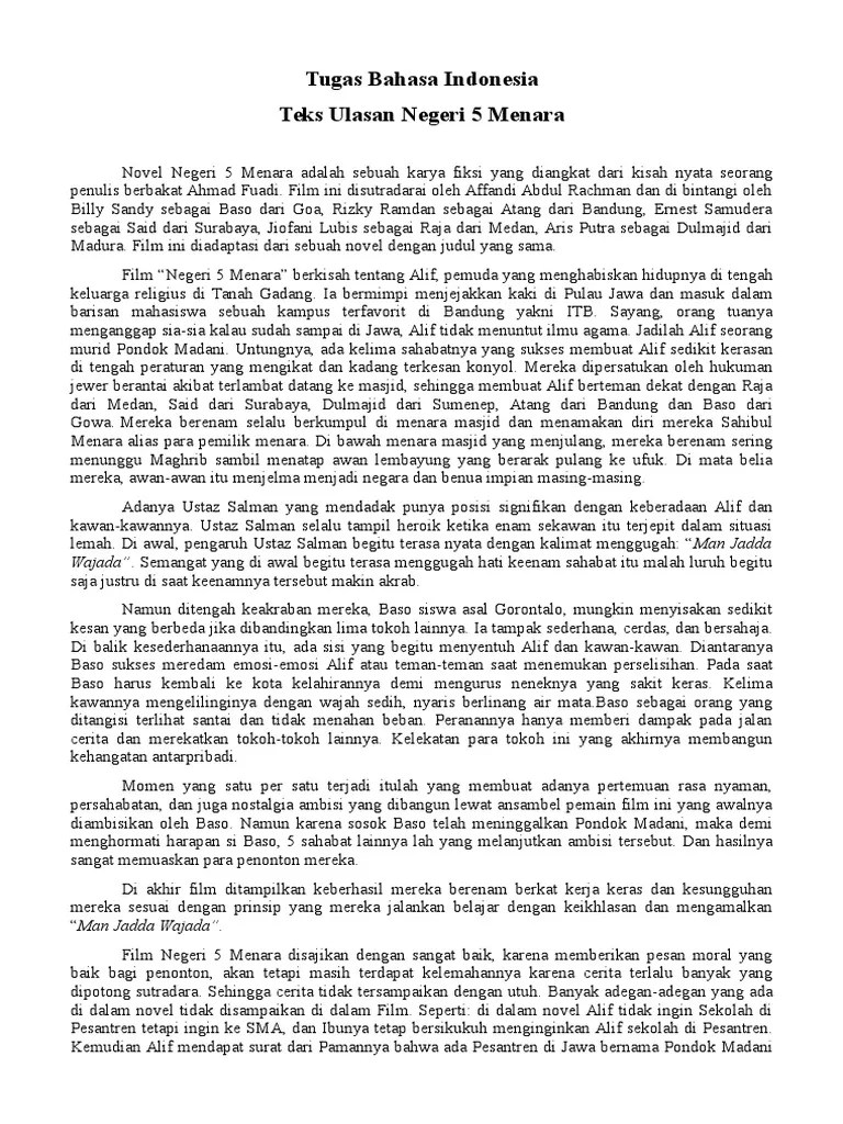Keunggulan dan kelemahan novel negeri 5 menara. Teks Review Film Negeri 5 Menara Pdf