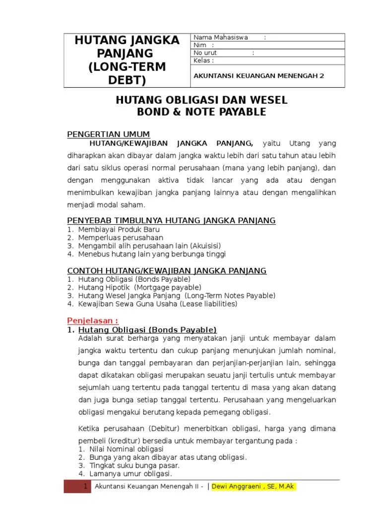 Jangka pendek, utang jangka panjang, modal saham, modal saham lanjutan,. Contoh Perjanjian Surat Utang Wesel Nusagates