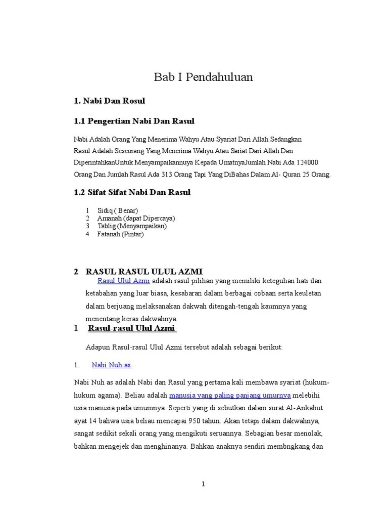 Jelaskan Pengertian Rasul Ulul Azmi Dan Sebutkan