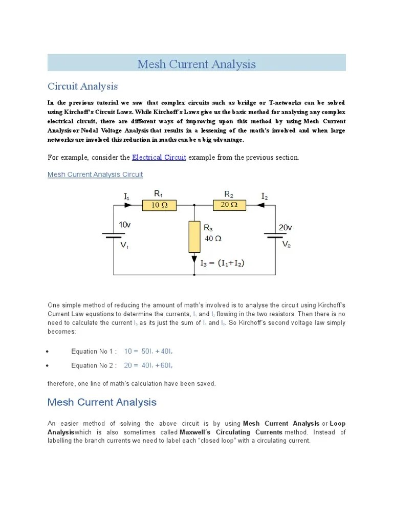 Mesh Current Analysis | PDF | Electrical Network | Matrix (Mathematics)