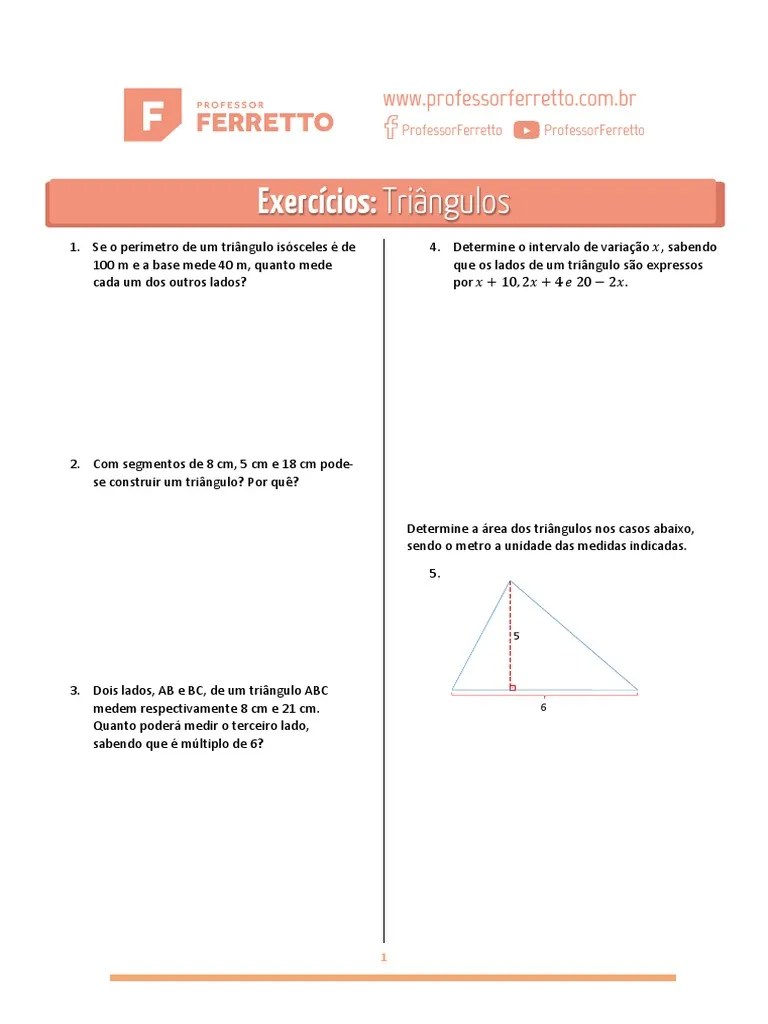 Exercícios De Geometria Plana - Professor Ferreto | PDF | Triângulo | Círculo