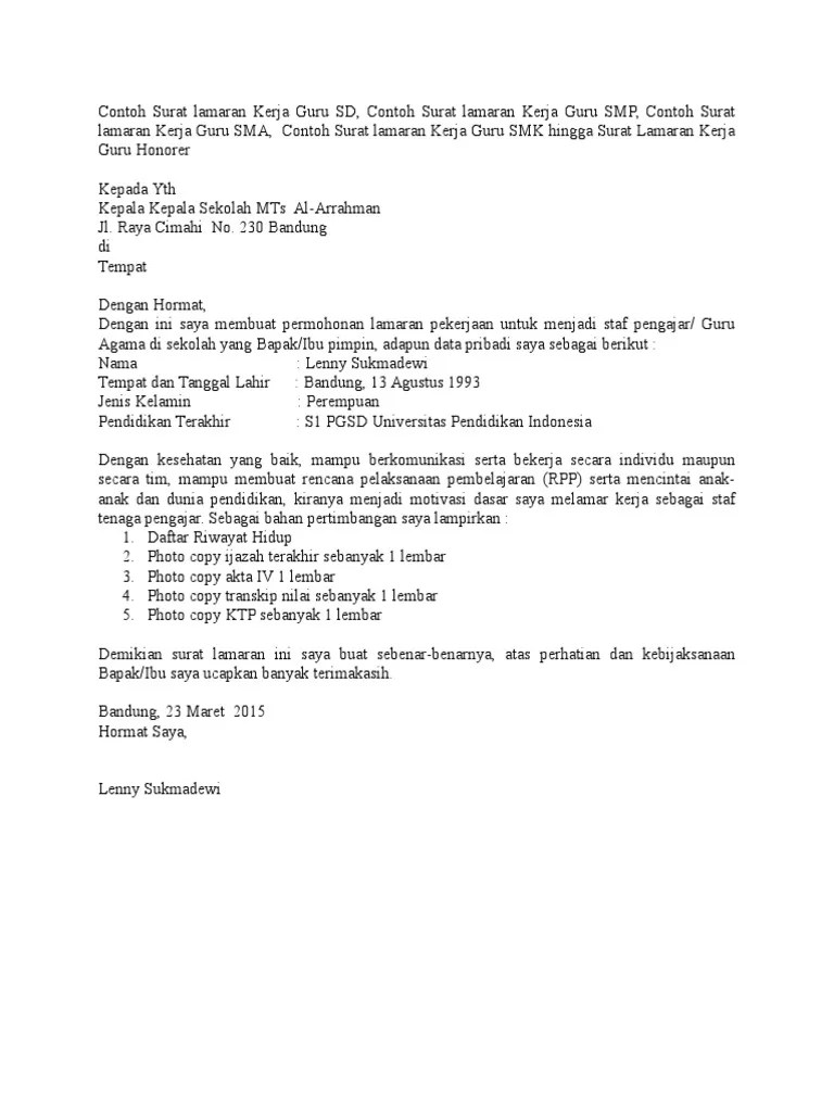 Surat bukti pengalaman kerja wajib memperoleh legalisir . Download Contoh Surat Lamaran Kerja Untuk Sekolah Yayasan News Update Hutomo