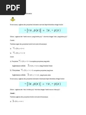 Berikut ini adalah beberapa contoh pernyataan berkuantor universal: Ingkaran Pernyataan Berkuantor Pdf