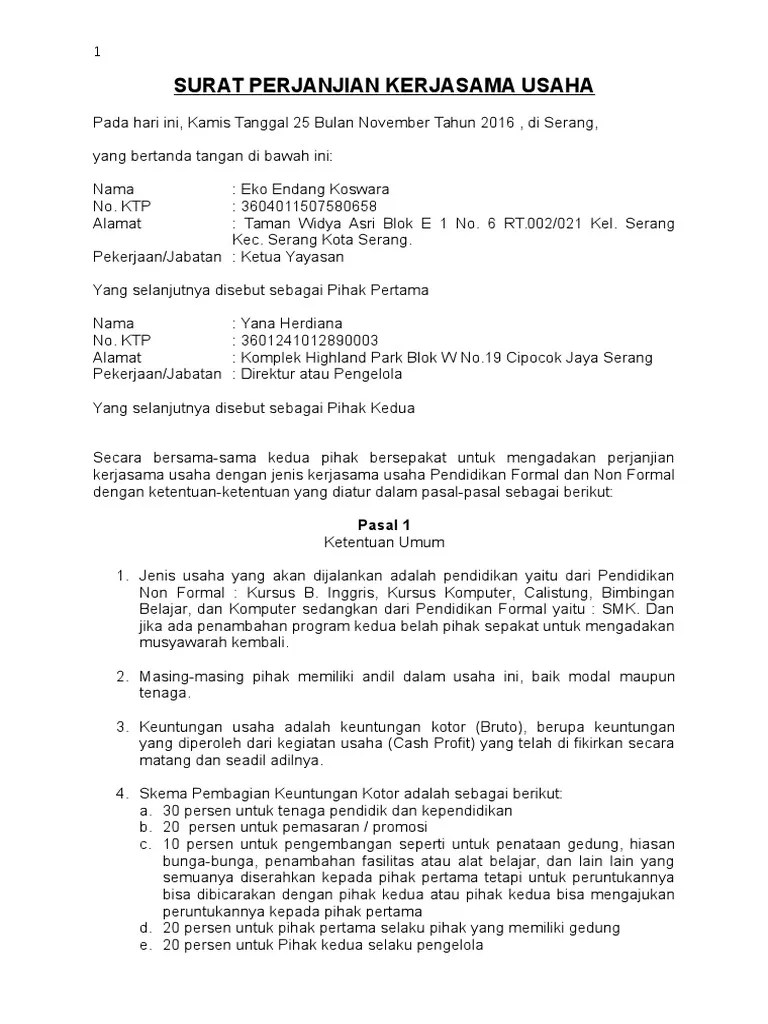 Surat perjanjian kerjasama dalam bahasa inggris. Surat Perjanjian Kerjasama Usaha Pdf