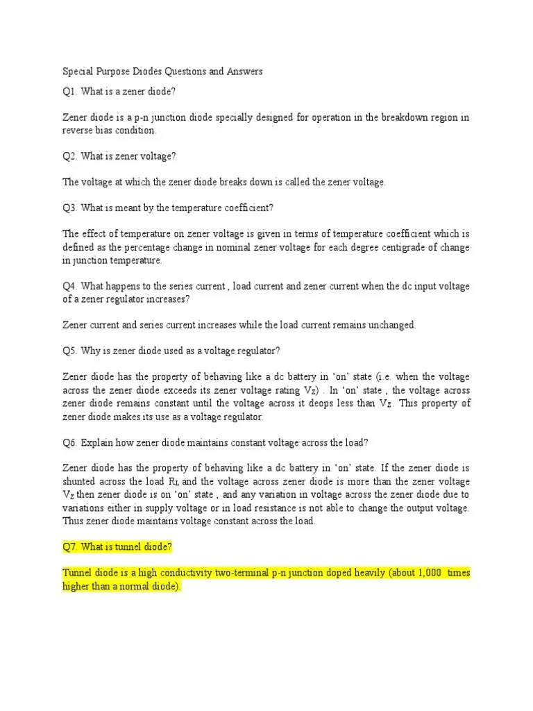 Special Purpose Diodes Questions And Answers Diode P