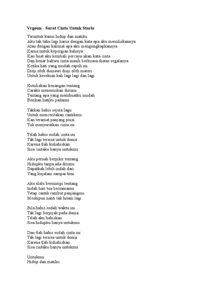 Surat cinta untuk starla sukses besar. Lirik Lagu Surat Cinta Untuk Starla Pdf