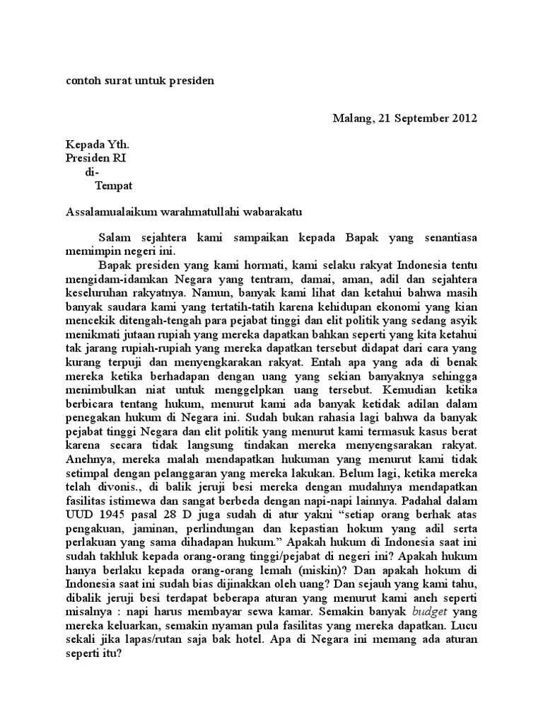 Contoh Surat Untuk Presiden | PDF