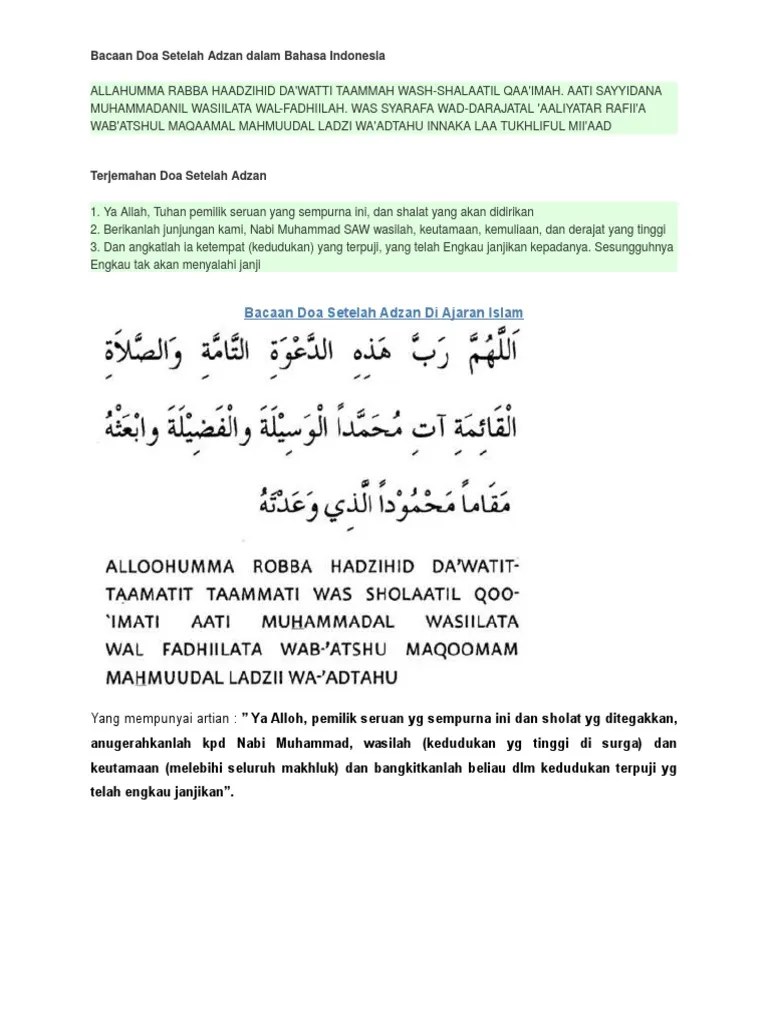Bacaan Doa Setelah Adzan Dalam Bahasa Indonesia