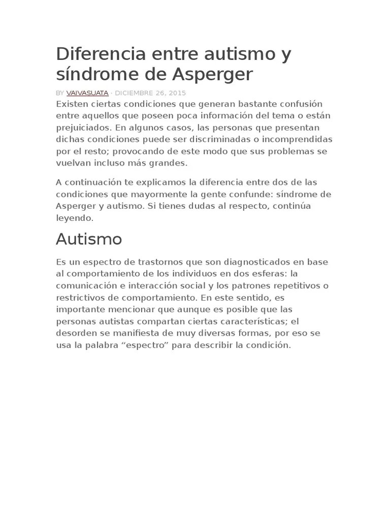 Diferencia Entre Autismo Y Síndrome De Asperger | PDF | Síndrome De ...