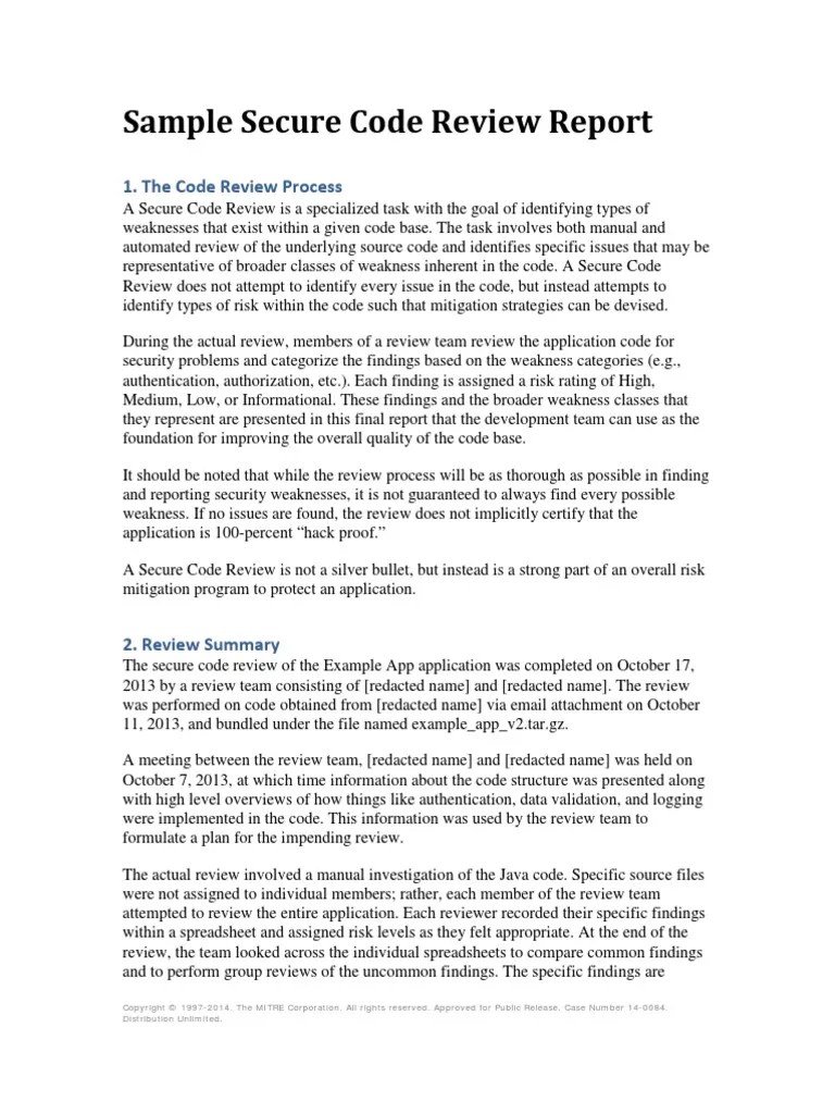 Secure Code Review Report Sample | PDF