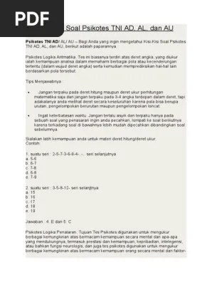Donlowd soal psikologi secaba tni ad. Kisi Kisi Soal Psikotes Tni Pdf