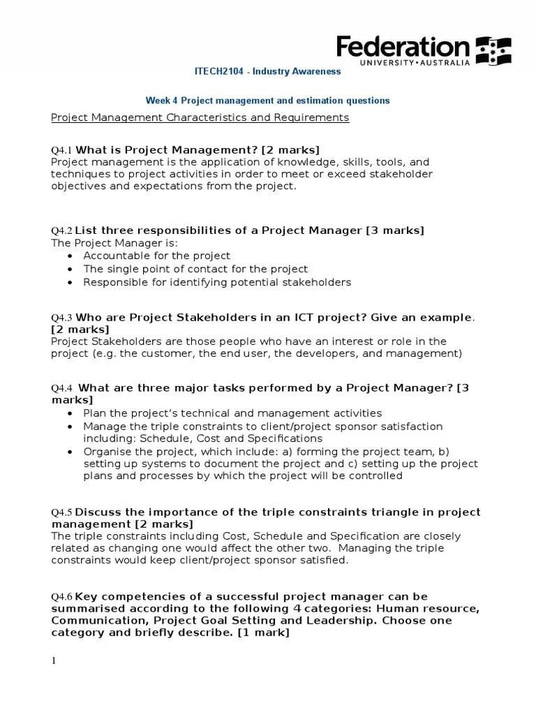 Week4 Projectmanagement Questions Answers | PDF | Project Management | Production And Manufacturing