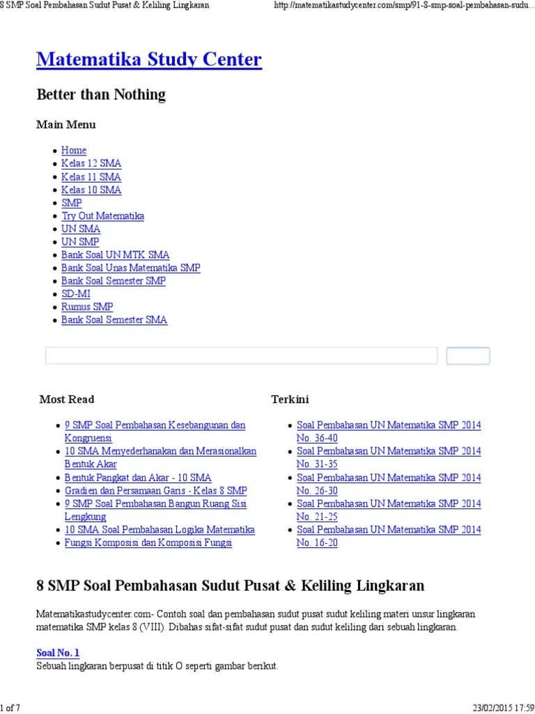 Materi persamaan lingkaran telah dipelajari ketika di bangku sekolah menengah atas (sma) dan sederajat. 8 Smp Soal Pembahasan Sudut Pusat Keliling Lingkaran Pdf Pdf