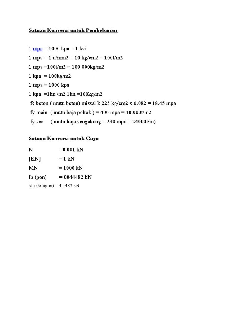 Satuan Konversi Untuk Pembebanan | PDF