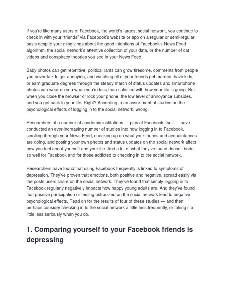 Negative Effects Of Facebook Socially | Social Networking Service | Facebook