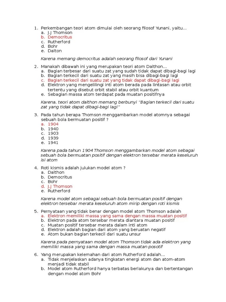 Contoh Soal Teori Atom Dan Jawabannya Soalfismat Atom memiliki inti dan elektron.