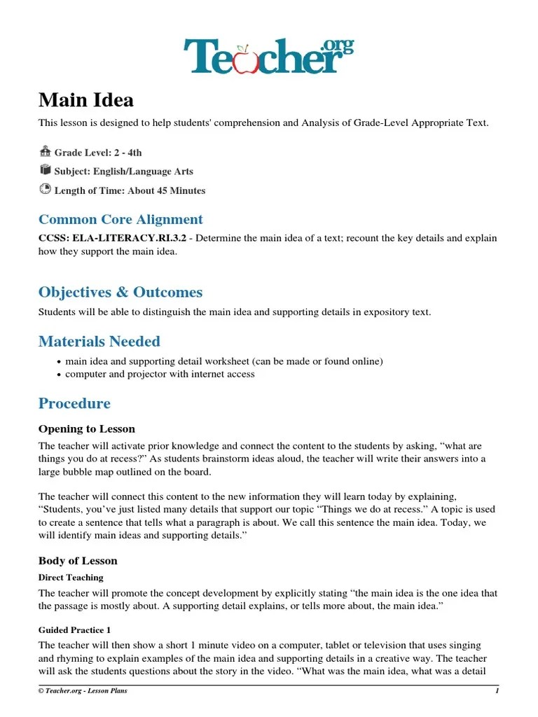 Find the 6th grade lesson plans included in our curriculum or learn how to make your own lesson plans for your sixth grader! Main Idea Lesson Plan Pdf Lesson Plan Applied Psychology