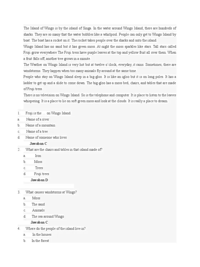 The Island Of Wingo Is The Island Of Singa When a fruit falls off another tree grows in a minute.