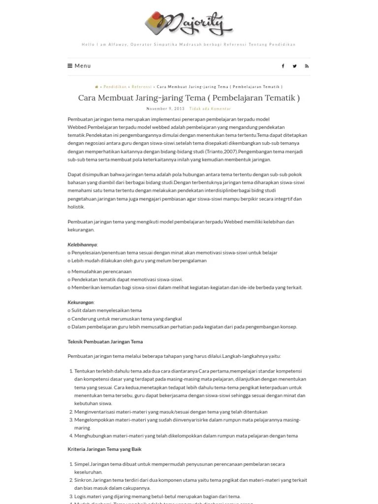 Cara Membuat Jaring-Jaring Tema (Pembelajaran Tematik) - Majority | PDF