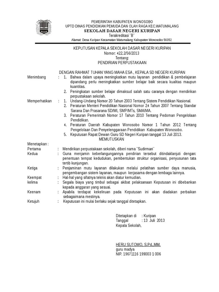 Pedoman umum pendirian unit sekolah baru ( usb ) dasar hukum 1. Contoh Sk Izin Operasional Sekolah Dasar Negeri - Guru Paud