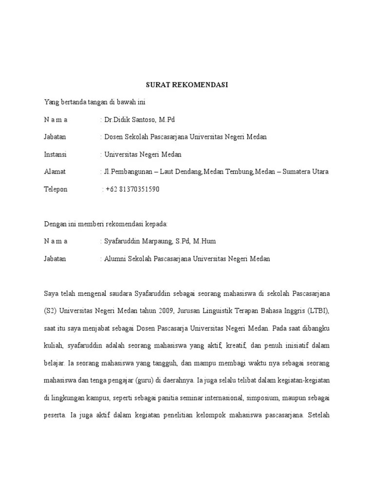 Contoh surat rekomendasi beasiswa luar negeri buat kamu yang cari contoh surat rekomendasi beasiswa bahasa inggris. Surat Rekomendasi Pdf