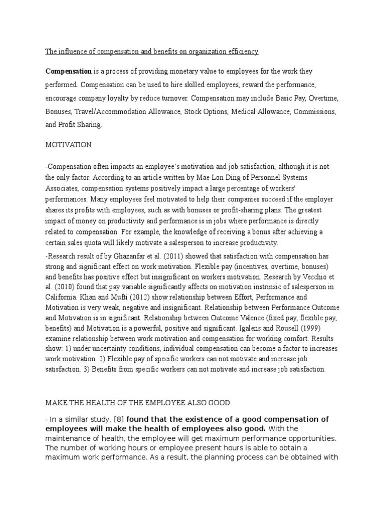 The Influence Of Compensation And Benefits On Organization Efficiency | PDF | Compensation And ...