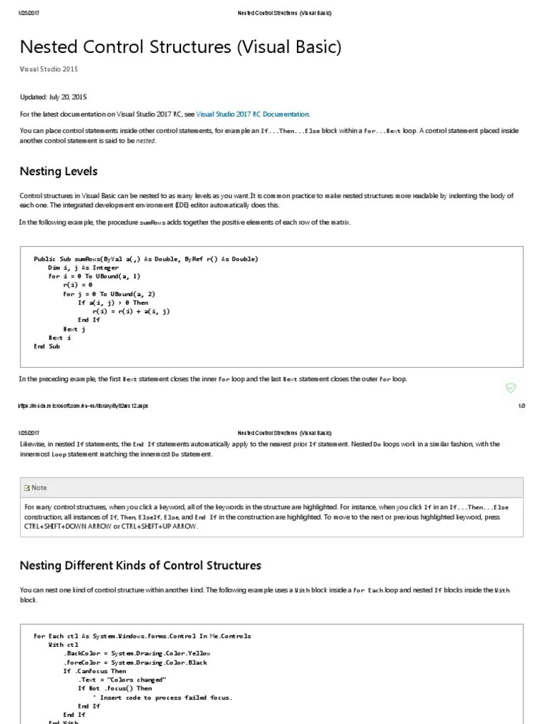 Nested Control Structures (Visual Basic) | PDF | Visual Basic .Net ...