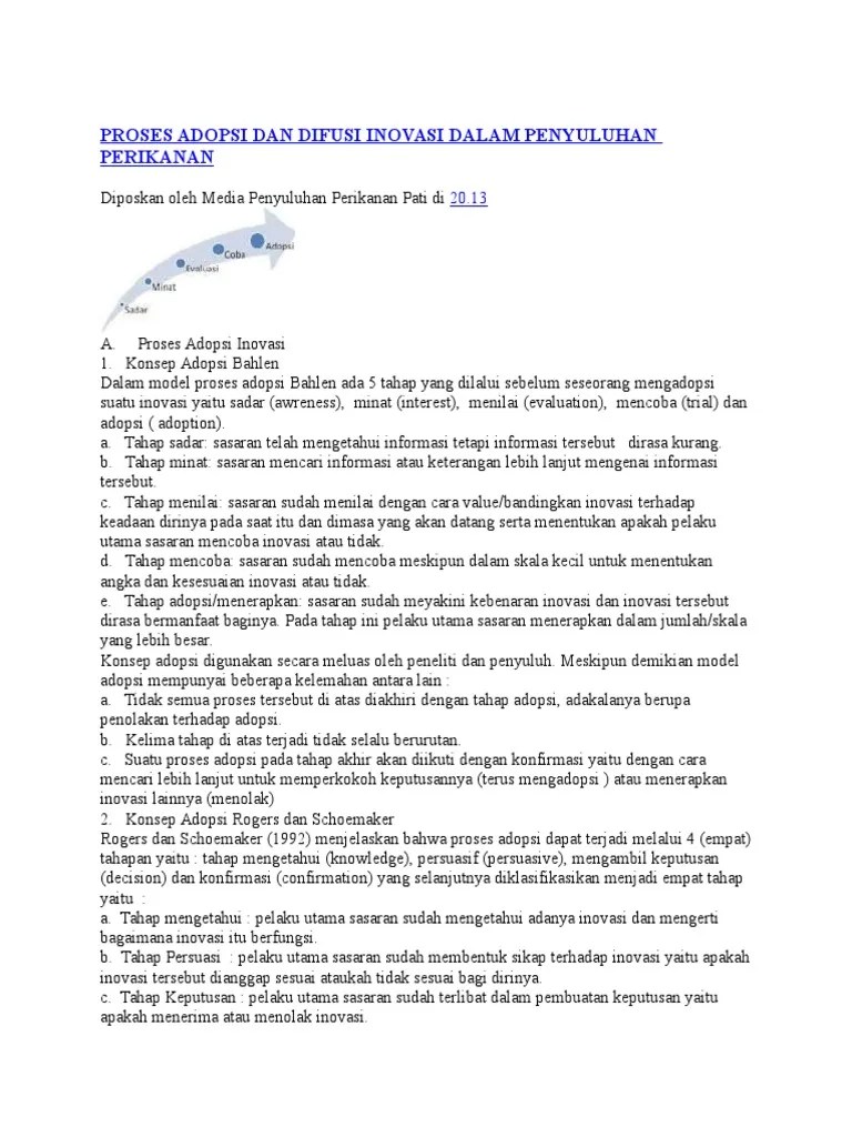 Proses Adopsi Dan Difusi Inovasi Dalam Penyuluhan Perikanan | PDF