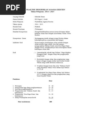 Download soal try out agama kristen kelas 6 sd 2019. Ujian Praktek Pendidikan Agama Kristen Sd 151 Pdf