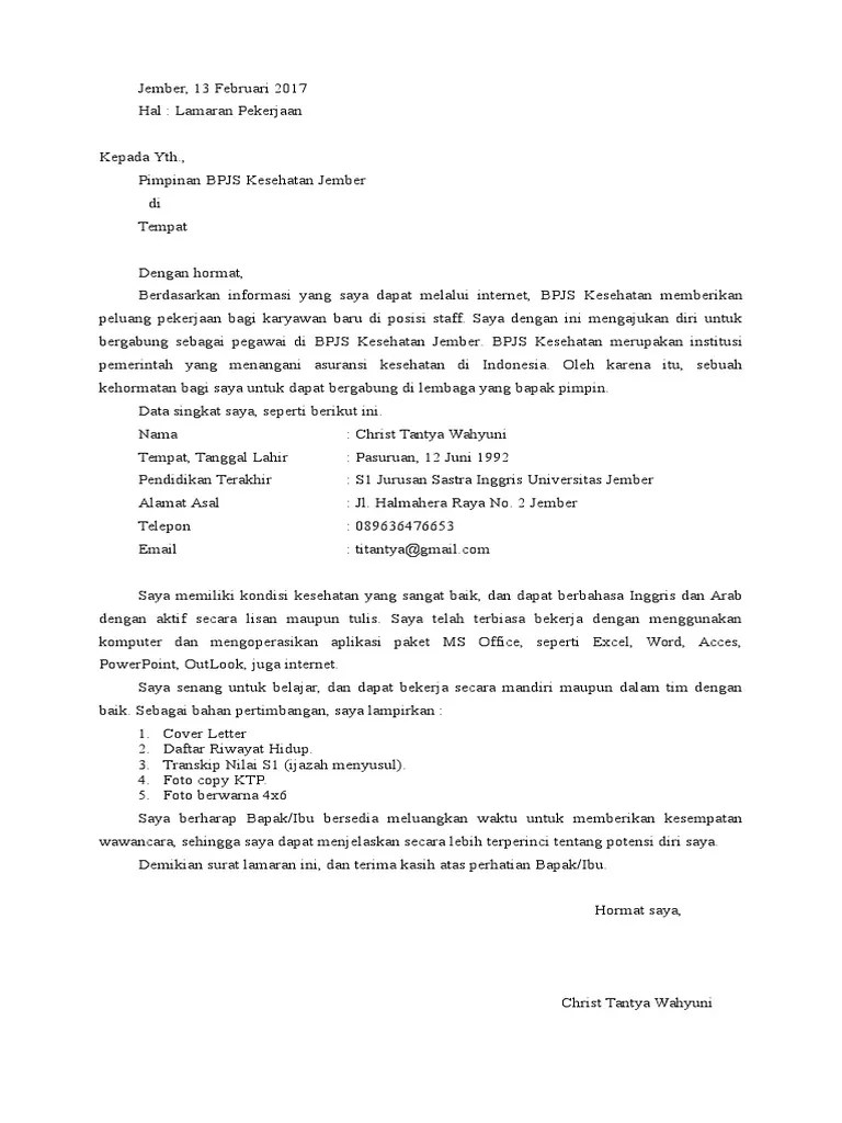 Contoh Surat Lamaran Kerja Bagian Kesehatan Contoh Surat 