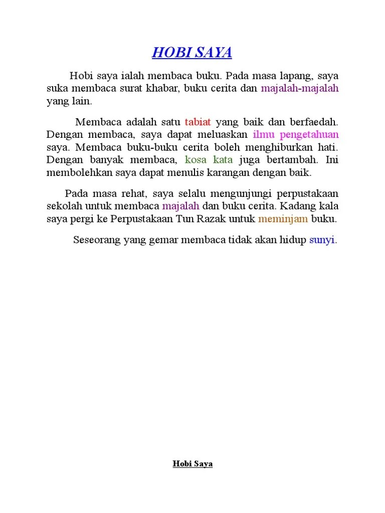 Hobi saya ialah membaca mengulangkaji buku. Hobi Saya Pdf